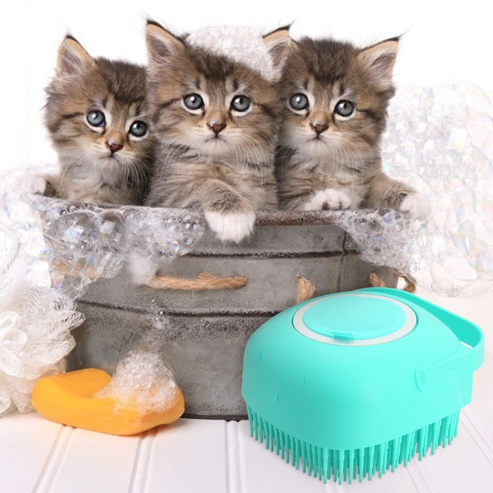 Exfoliating brush and soap dispenser pet soap.